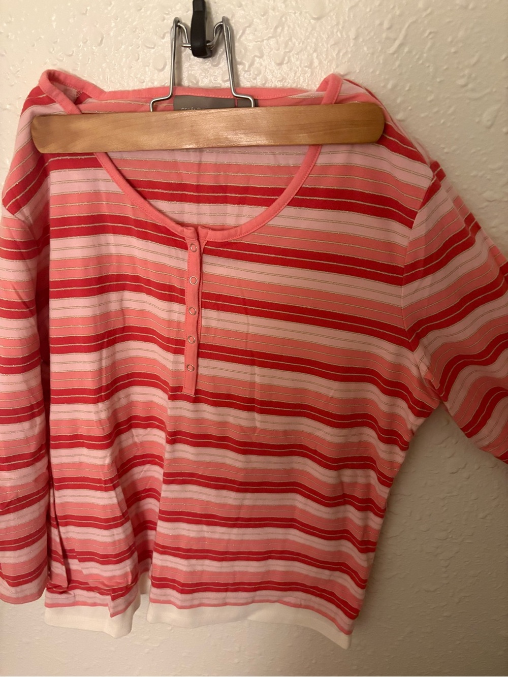 croft & barrow Pink and Red Striped Long Sleeve Henley